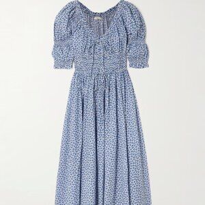 DOEN Ischia shirred floral-print organic cotton-voile midi dress